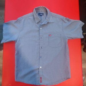 Brody Freestyle short sleeve button down shirt light blue checkered men's size M